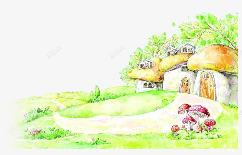 蘑菇小房水彩画png免抠素材_88icon https://88icon.com 出游 度假 春游 水彩画 环保 自然风光 蘑菇小房