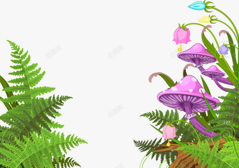 手绘蕨类植物蘑菇png免抠素材_88icon https://88icon.com 原始森林 手绘 蕨类植物 蘑菇