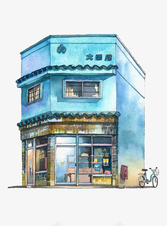 街角png免抠素材_88icon https://88icon.com 卡通 店铺 店面 店面插画 建筑 房子 手绘 插画 文艺 清新 蓝色 街景 街角