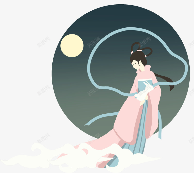 手绘卡通嫦娥奔月png免抠素材_88icon https://88icon.com 中秋节 卡通手绘 团圆 嫦娥 嫦娥奔月 祥云 装饰月亮