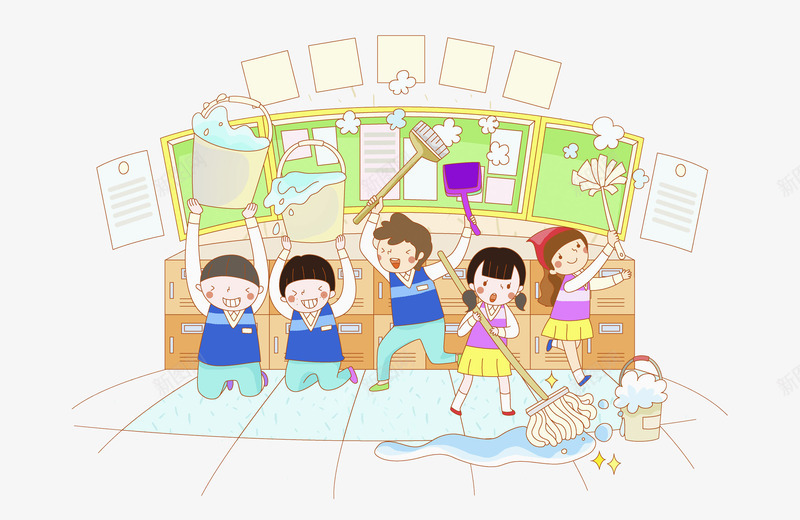 家庭大扫除png免抠素材_88icon https://88icon.com 人物肖像 卡通 家庭大扫除 手绘 水彩画 装饰图案