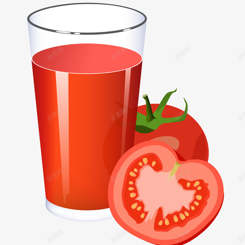 新鲜番茄汁插画矢量图ai免抠素材_88icon https://88icon.com 多汁 新鲜番茄汁矢量插画 玻璃杯 番茄 番茄汁 红色 西红柿 矢量图