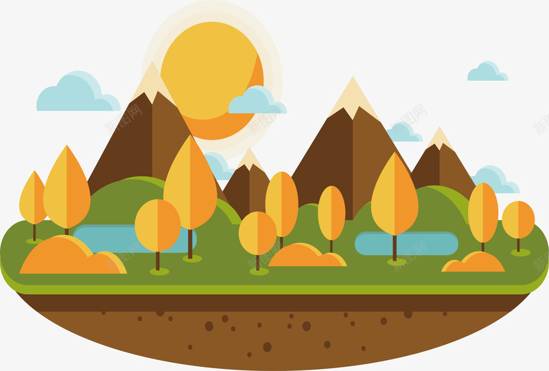 秋季插画png免抠素材_88icon https://88icon.com 创意 大山 日落 精美 精美设计 风景插画