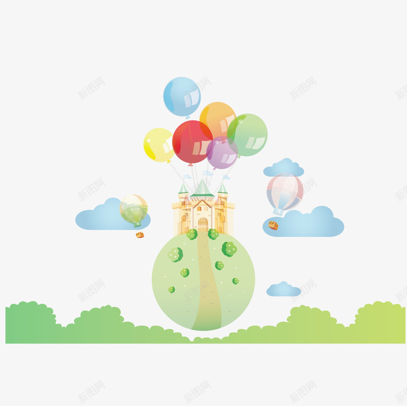 卡通森林城堡元素png免抠素材_88icon https://88icon.com 卡通 城堡 手绘 森林 森林城堡 气球 白云 草地 装饰设计