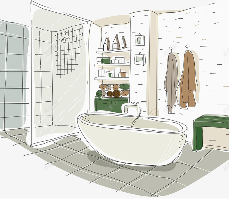 家居装修插画png免抠素材_88icon https://88icon.com 卡通浴室 家居装修 插画 浴室场景 浴室装修图片 浴缸