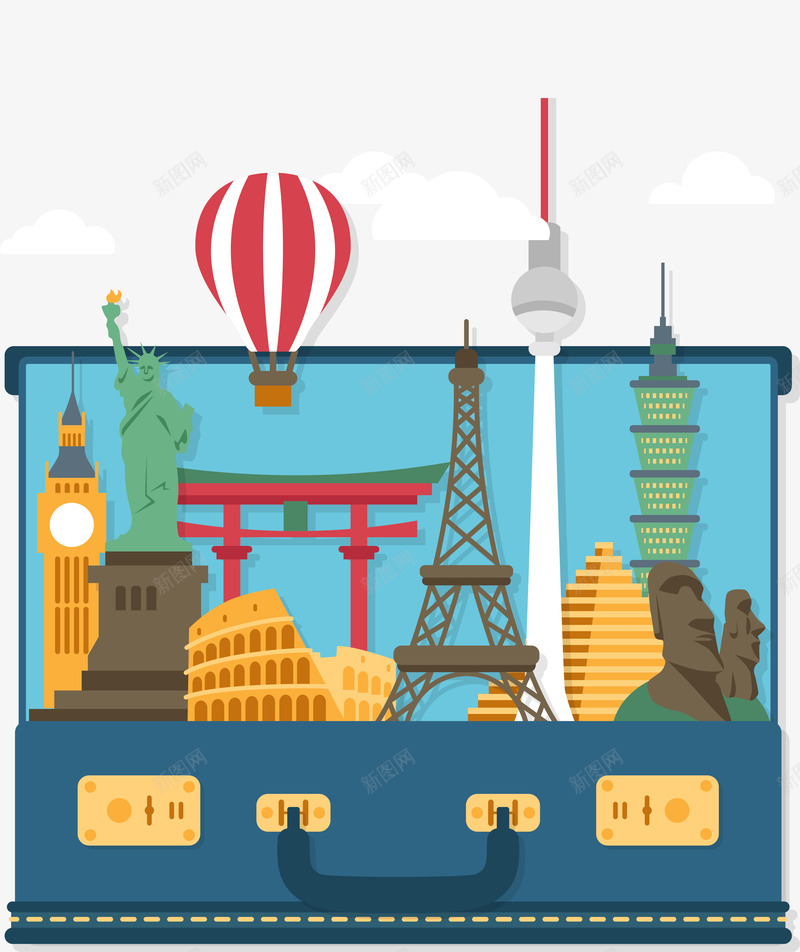国外旅行png免抠素材_88icon https://88icon.com 卡通简约 大本钟 扁平化 氢气球 矢量图案 铁塔