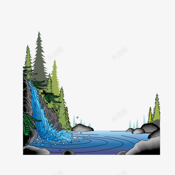 森林瀑布矢量图ai免抠素材_88icon https://88icon.com 松树 河流 瀑布 矢量图