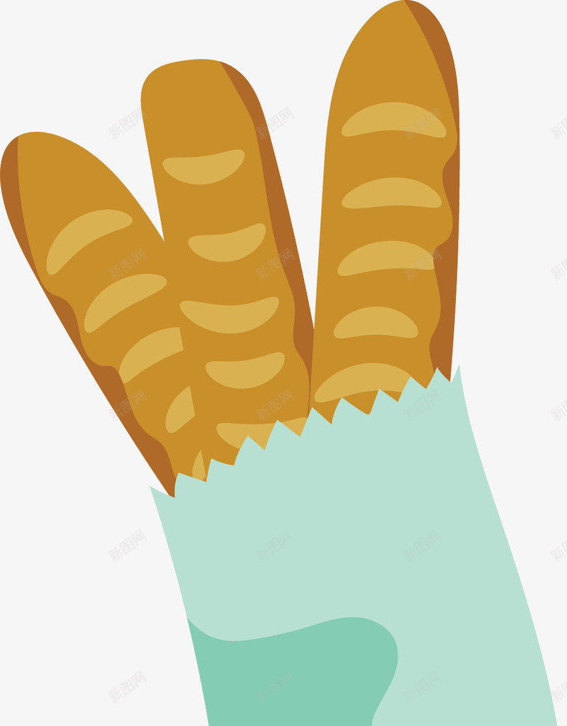 绿色纸袋法国面包矢量图ai免抠素材_88icon https://88icon.com 法国面包 法棍 法棍面包 矢量png 绿色纸袋 面包 矢量图