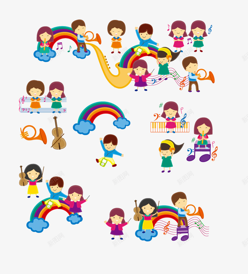 彩虹与儿童psd免抠素材_88icon https://88icon.com 儿童 小朋友音乐 彩色 彩虹 音乐
