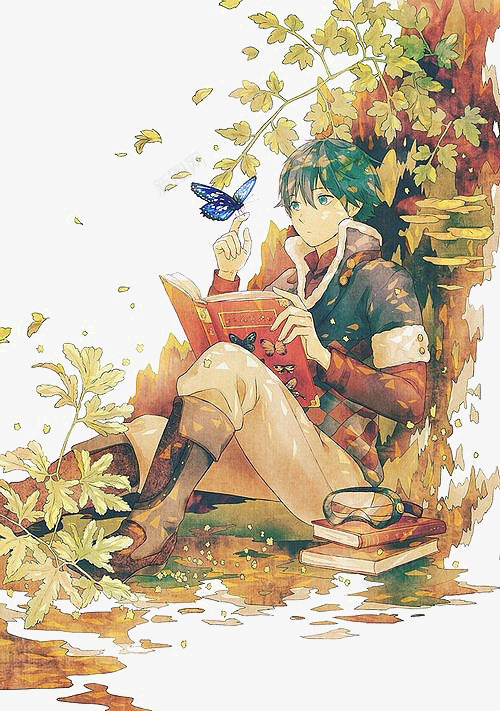 二次元人物png免抠素材_88icon https://88icon.com 大树 插画 植物 男孩 蝴蝶
