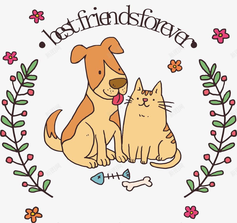 可爱小猫小狗插画矢量图ai免抠素材_88icon https://88icon.com 动物 卖萌小猫 卡通 友谊 友谊万岁 可爱 可爱动物 小猫小狗 矢量图