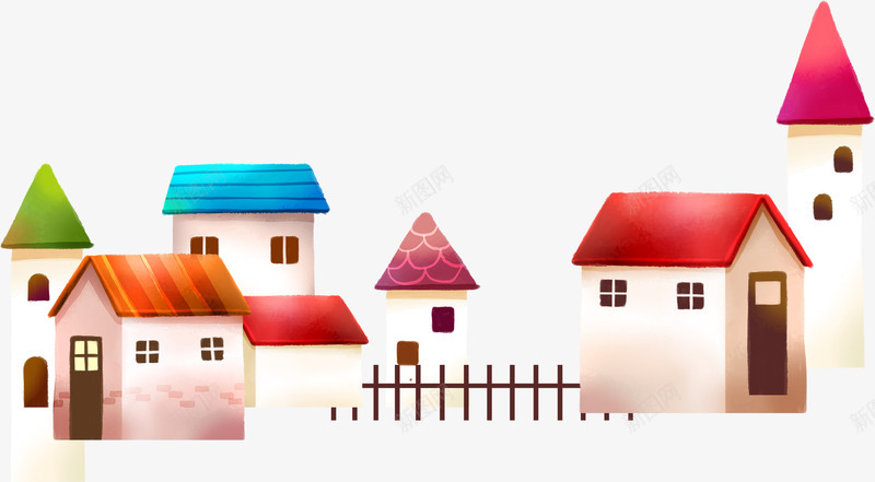 手绘房屋清新背景墙png免抠素材_88icon https://88icon.com 房屋 清新 背景