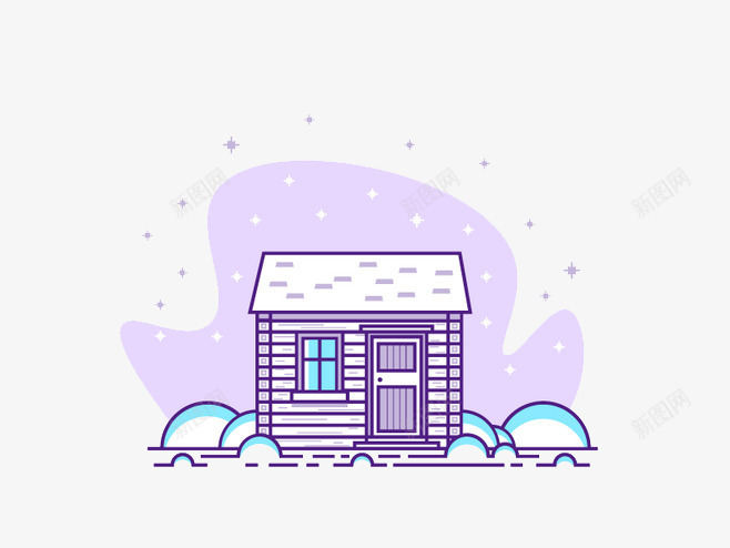 卡通小房子png免抠素材_88icon https://88icon.com 卡通 建筑 引导页插画 梦幻小屋 蓝紫色