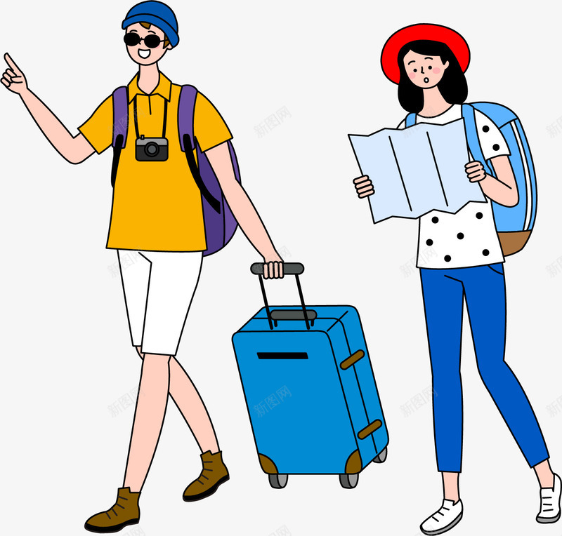 手绘旅游情侣人物插画矢量图ai免抠素材_88icon https://88icon.com 人物 人物插画 夏季 夏日 旅游情侣 旅行 清新 生活场景 矢量图