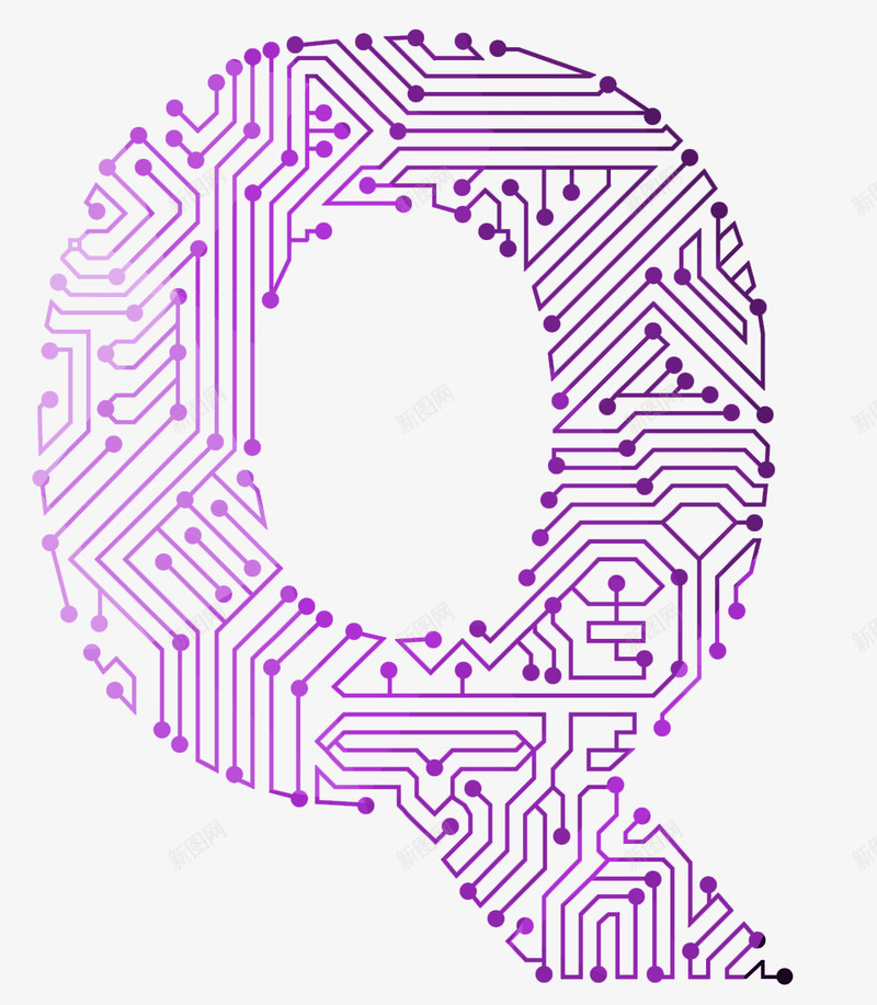 紫色科技电路线条png免抠素材_88icon https://88icon.com 智能化 电路线条 紫色科技 英文字母