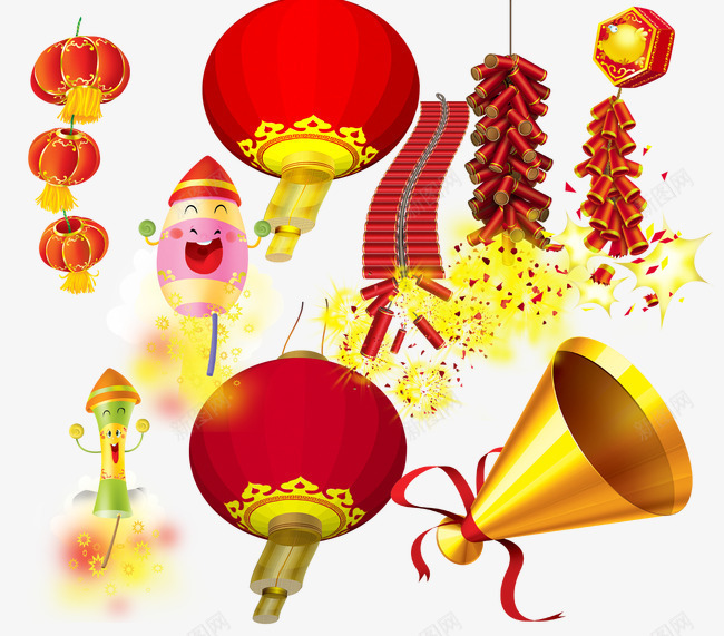 新春元素png免抠素材_88icon https://88icon.com 灯笼 炮竹 鞭炮