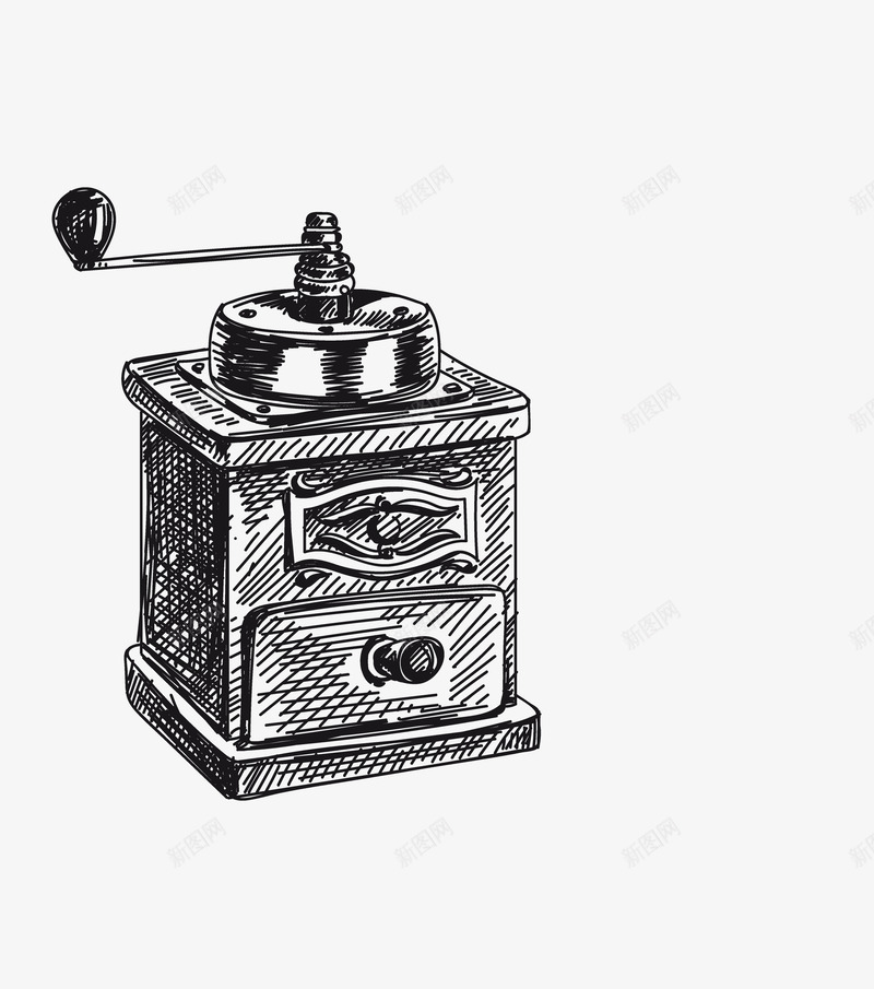 黑色线条手绘咖啡图案png免抠素材_88icon https://88icon.com 卡通手绘 咖啡机 手动咖啡机 手绘咖啡机 线稿 装饰图 黑色