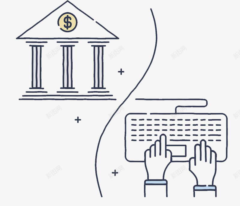 银行交易办公插图png免抠素材_88icon https://88icon.com 商务 手绘办公插图 线稿 金融 银行 银行业 银行交易 银行背景 键盘