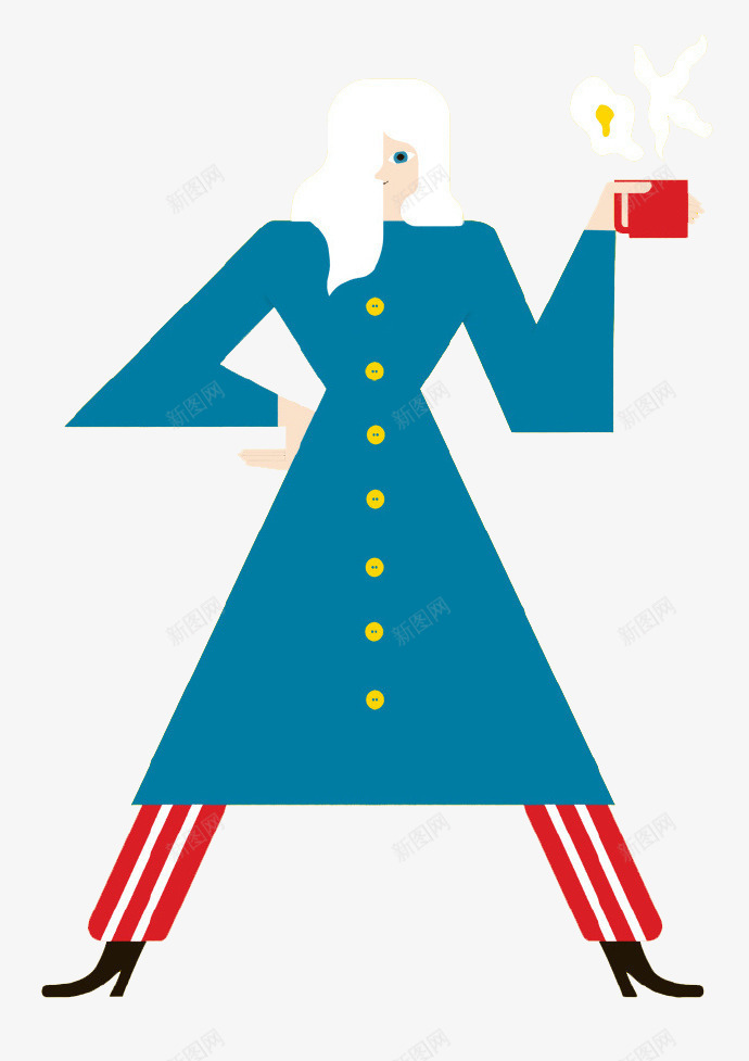 拿杯子的女人png免抠素材_88icon https://88icon.com 叉腰 女王 杯子 白头发
