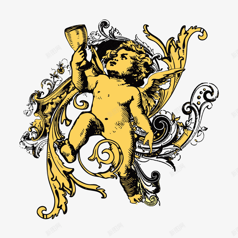 可爱小天使png免抠素材_88icon https://88icon.com 古典花纹 天使 带翅膀的孩子