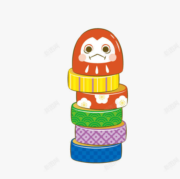 卡通达摩胶带png免抠素材_88icon https://88icon.com 卡通胶带 文具 日系手绘 红色达摩 达摩胶带