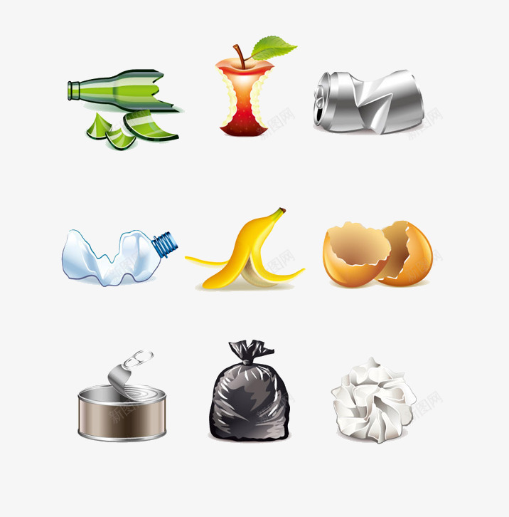 各类垃圾png免抠素材_88icon https://88icon.com 垃圾 破碎的酒瓶 碎酒瓶 香蕉皮 鸡蛋壳