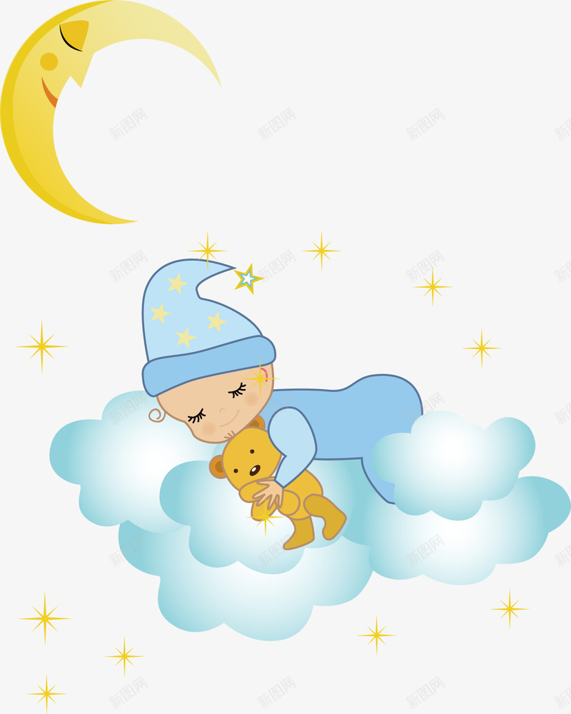 手绘月亮娃娃云朵图案png免抠素材_88icon https://88icon.com 云朵图案 娃娃 手绘 月亮