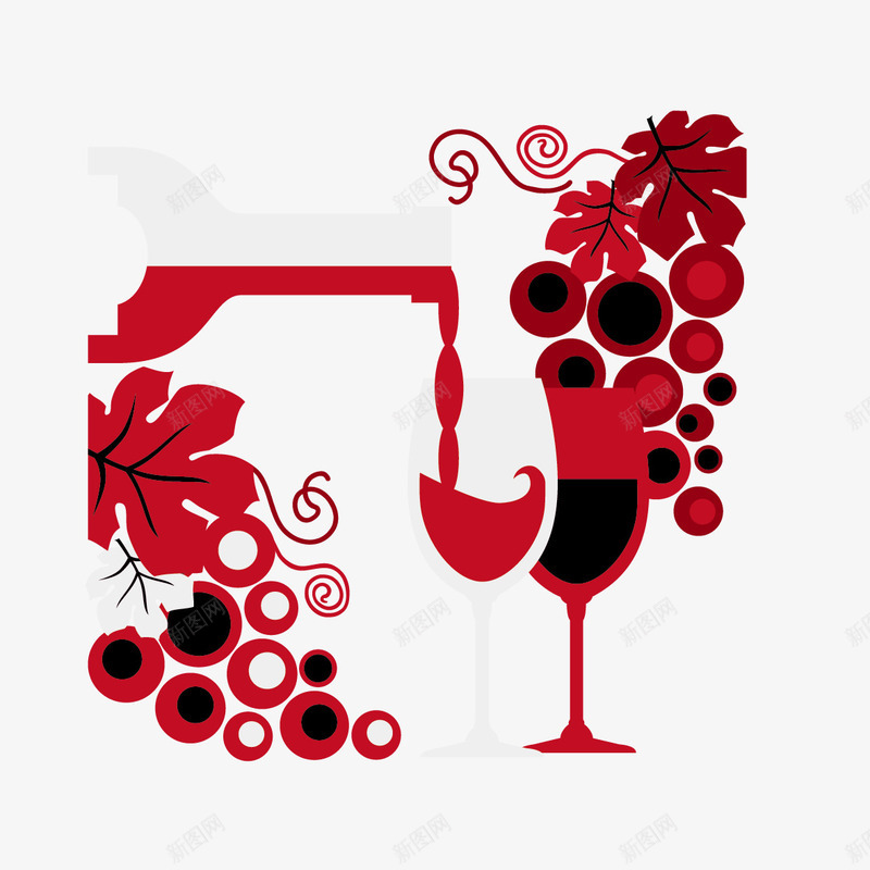 红酒创意图案png免抠素材_88icon https://88icon.com 扁平化 矢量红酒 红酒 酒杯 酒瓶