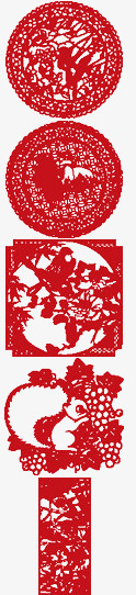 中国风窗花psd免抠素材_88icon https://88icon.com 中国风 圆形 窗花 红色 镂空