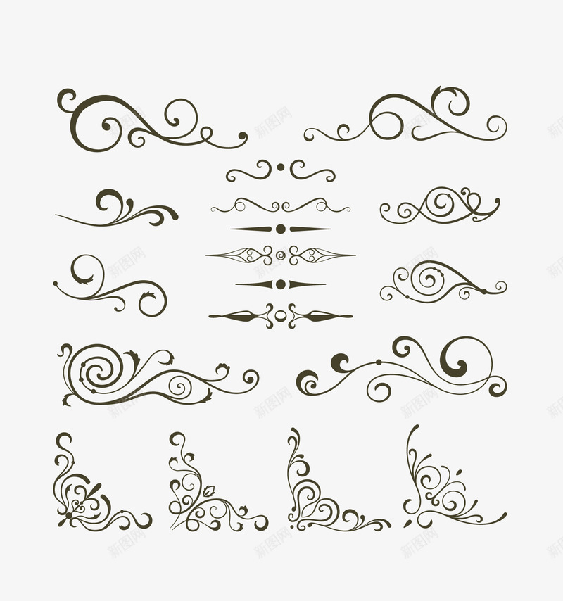 花纹矢量图eps免抠素材_88icon https://88icon.com 欧式花纹 矢量花纹 线稿 花纹 矢量图