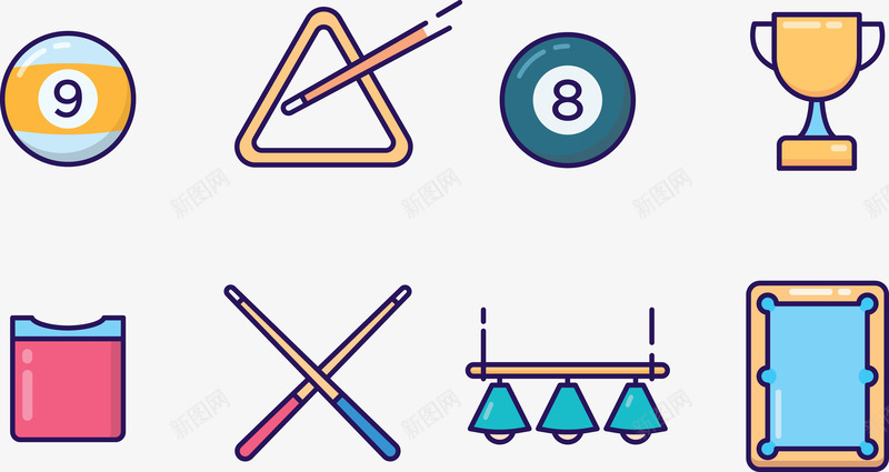 台球比赛工具合集矢量图eps免抠素材_88icon https://88icon.com 位图图形 印刷图 台球 工具合集 手绘 手绘彩色 比赛 装饰图 矢量图