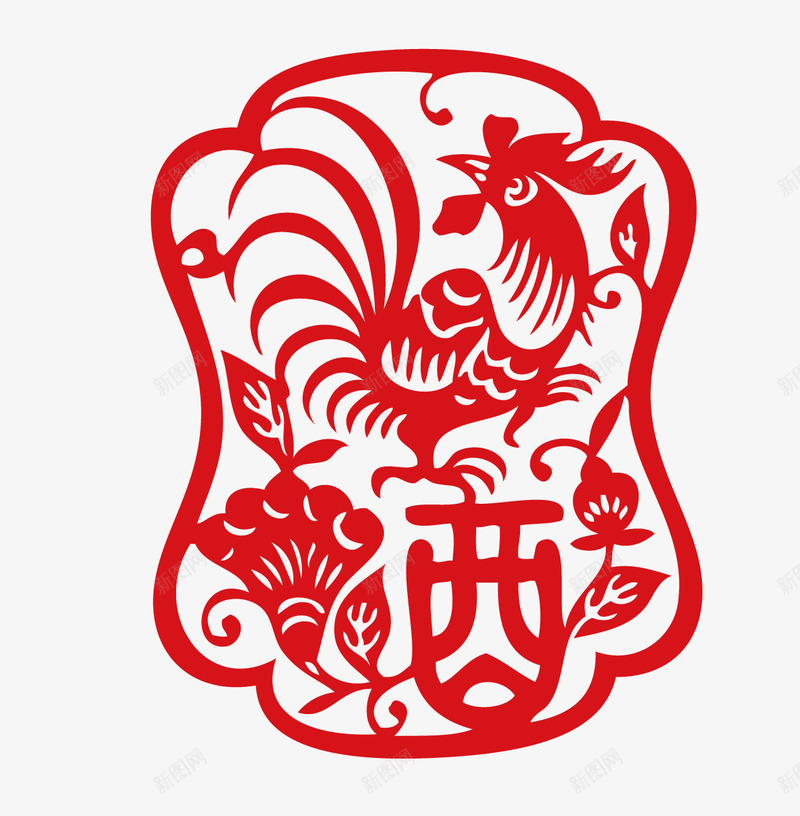 2017年新春金鸡贺春png免抠素材_88icon https://88icon.com 剪纸 十二生肖 喜庆 新年