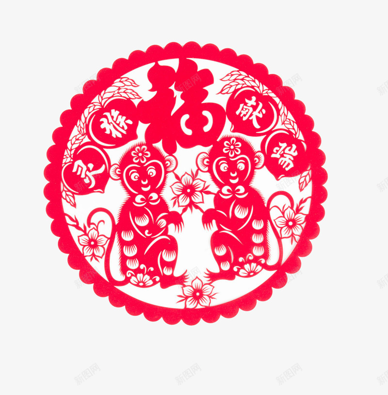 猴年大吉剪纸窗花png免抠素材_88icon https://88icon.com 剪纸 猴年 福气 窗花 简约 艺术 装饰 镂空