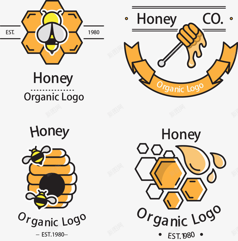 扁平化蜂蜜徽章标志矢量图ai免抠素材_88icon https://88icon.com 徽章 扁平化 标志 蜂蜜 矢量图