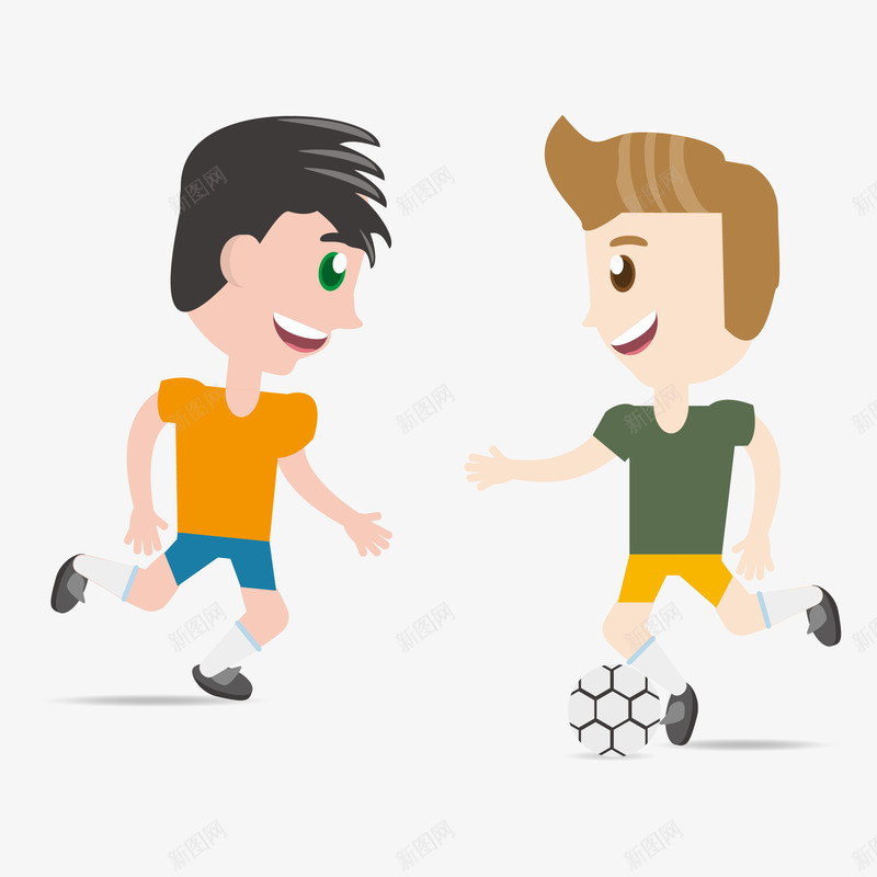 卡通两个男孩踢足球矢量图eps免抠素材_88icon https://88icon.com 体育足球 体育运动 单挑 卡通男孩 对决 比赛 男孩 男孩运动 足球 足球男孩 踢足球 运动项目 矢量图