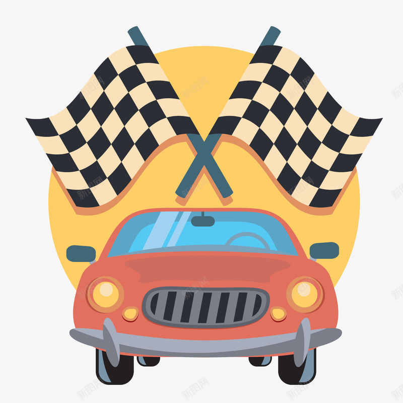 红色赛车和黑白相间旗矢量图ai免抠素材_88icon https://88icon.com 方程式 比赛标签 汽车 红色赛车 锦标赛 矢量图