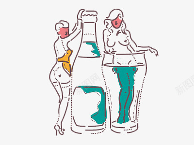 手绘酒瓶与女人png免抠素材_88icon https://88icon.com 女人 酒杯 酒瓶