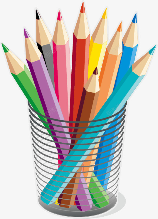 彩色铅笔png免抠素材_88icon https://88icon.com 办公用品 学习用品 彩色 文具 笔筒 铅笔
