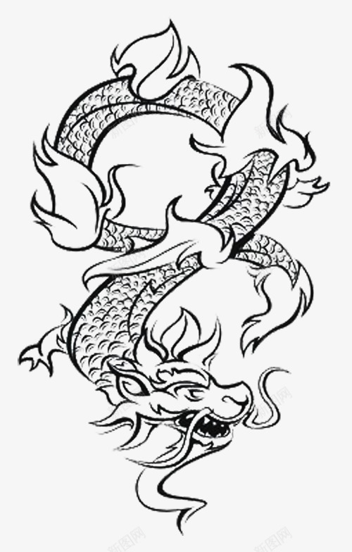 中国龙png免抠素材_88icon https://88icon.com 手绘 素描龙 线稿 黑白色 龙