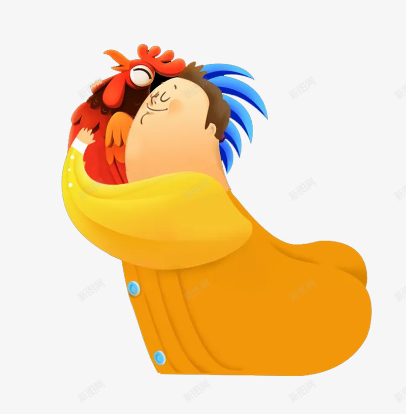 香蕉和鸡png免抠素材_88icon https://88icon.com 一只 创意 卡通 手绘 红色 蓝色 香蕉 鸡 黄色
