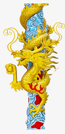 缠在柱子上的黄龙png免抠素材_88icon https://88icon.com 动物 木头 金色 龙