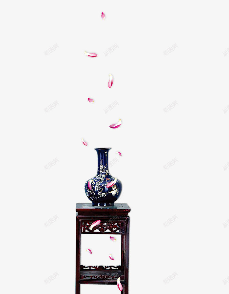 花瓶psd免抠素材_88icon https://88icon.com 中国风 凳子 桌子 花瓣 花瓶