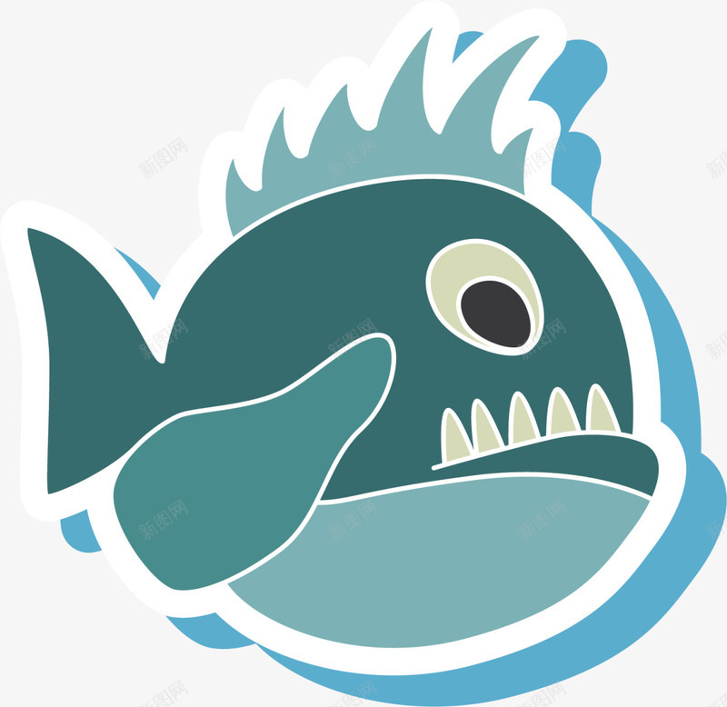 绿色卡通凶恶海鱼贴纸png免抠素材_88icon https://88icon.com 6月8号 世界海洋日 大海 海鱼贴纸 绿色食人鱼 自然 食肉鱼