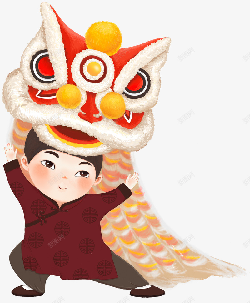 新春舞狮装饰插画png免抠素材_88icon https://88icon.com 手绘插画 新年 新年装饰 新春佳节 舞狮 装饰图案