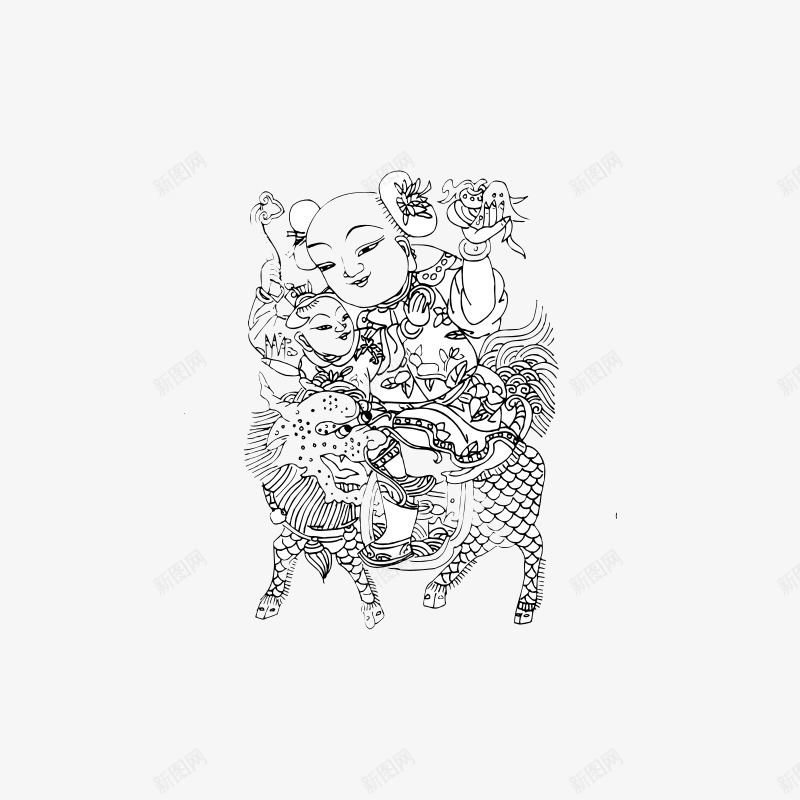 经典童子民族传统人物装饰图案纹psd免抠素材_88icon https://88icon.com 童子 装饰图案