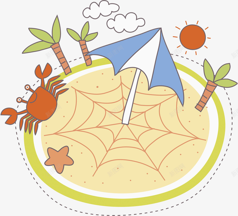 午后时光手绘png免抠素材_88icon https://88icon.com 云朵 午后 太阳 椰子树 沙子 沙滩 海星 白云 螃蟹 遮阳伞