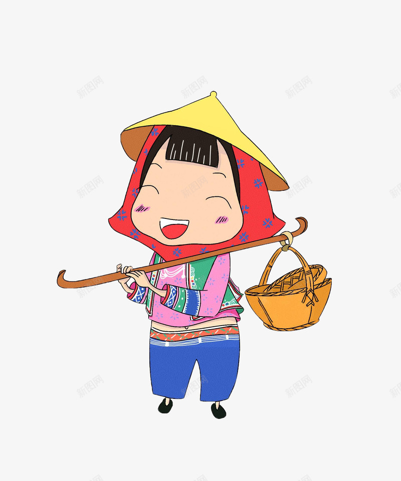 挑担的惠安女孩卡通造型png免抠素材_88icon https://88icon.com 卡通造型 惠安女 惠安女孩 挑担 笑眯眯