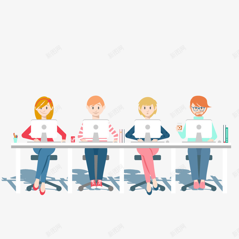 商务办公矢量图ai免抠素材_88icon https://88icon.com 桌子 电脑 白领 精英 矢量图