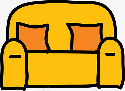 简笔画黄沙发png免抠素材_88icon https://88icon.com 卡通沙发 家具 黄色 黑色轮廓