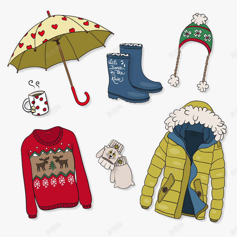 冬装外套毛衣和雨伞png免抠素材_88icon https://88icon.com 冬衣 冬装 外套 毛衣 雨伞